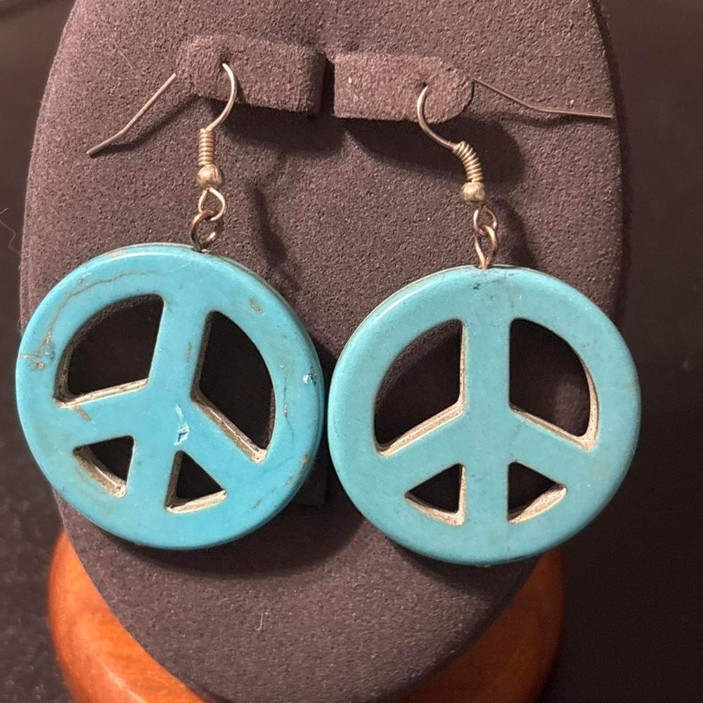 Peace Sign Earrings Blue Boho Hippie Style